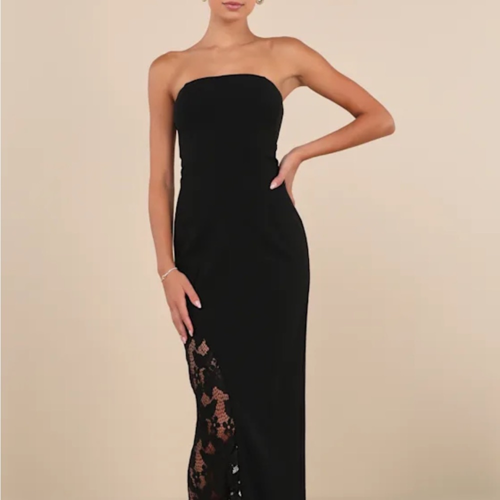 Lulus Irresistible Attitude Black Strapless Lace Column Maxi Dress
